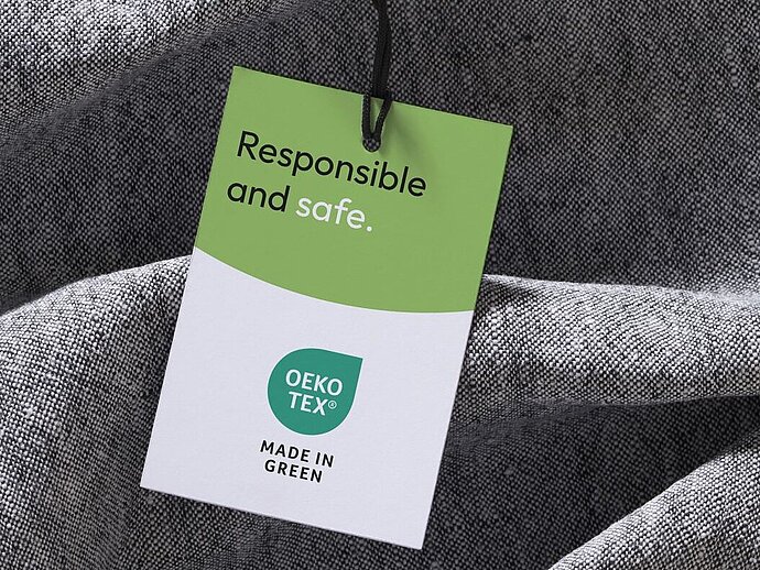 Grey fabric with a MADE IN GREEN hangtag